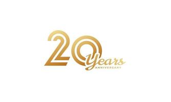 Celebración del aniversario de 20 años con escritura a mano en color dorado para el evento de celebración, boda, tarjeta de felicitación e invitación aislada en fondo blanco vector