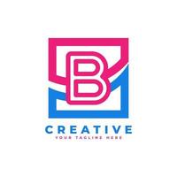 Corporation Letter B Logo With Square and Swoosh Design and Blue Pink Color Vector Template Element