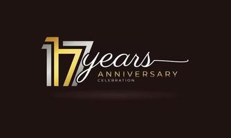 Logotipo de celebración de aniversario de 17 años con varias líneas vinculadas de color plateado y dorado para eventos de celebración, bodas, tarjetas de felicitación e invitaciones aisladas en un fondo oscuro vector