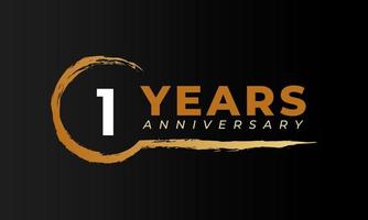 1 Year Anniversary Celebration with Circle Brush in Golden Color. Happy Anniversary Greeting Celebrates Event Isolated on Black Background vector