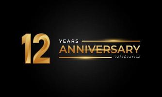 12 Year Anniversary Celebration with Shiny Golden and Silver Color for Celebration Event, Wedding, Greeting card, and Invitation Isolated on Black Background vector