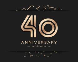 Diseño de estilo de logotipo de celebración de aniversario de 40 años. el saludo de feliz aniversario celebra el evento con múltiples líneas doradas y confeti aislado en la ilustración de diseño de fondo oscuro vector