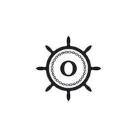 Letter O Inside Ship Steering Wheel and Circular Chain Icon for Nautical Logo Inspiration vector