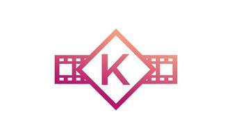 Initial Letter K Square with Reel Stripes Filmstrip for Film Movie Cinema Production Studio Logo Inspiration vector