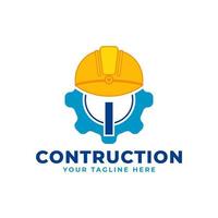 Initial Letter I with Gear and Helmet. Construction and Engineering Logo Concept vector