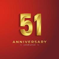 Celebración del aniversario de 51 años con color dorado brillante para eventos de celebración, bodas, tarjetas de felicitación y tarjetas de invitación aisladas en fondo rojo vector