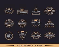 conjunto de emblema de insignia de etiqueta retro vintage clásico ganado, angus, inspiración de diseño de logotipo de granja familiar de carne de res vector
