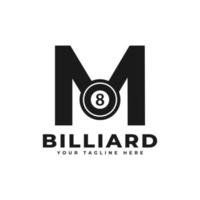 Letter M with Billiards Logo Design. Vector Design Template Elements for Sport Team or Corporate Identity.