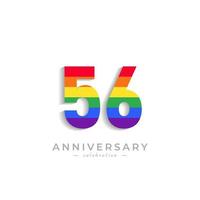 56 Year Anniversary Celebration with Rainbow Color for Celebration Event, Wedding, Greeting card, and Invitation Isolated on White Background vector