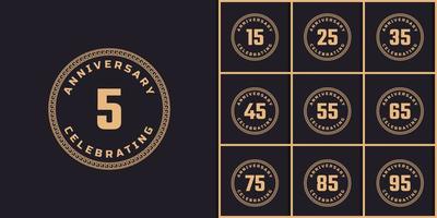 Set of Vintage Retro Year Anniversary Celebration with Circle Border Pattern Emblem. Happy Anniversary Greeting Celebrates Event Isolated on Black Background vector
