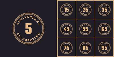 Set of Vintage Retro Year Anniversary Celebration with Circle Border Pattern Emblem. Happy Anniversary Greeting Celebrates Event Isolated on Black Background vector