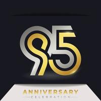 95 Year Anniversary Celebration with Linked Multiple Line Golden and Silver Color for Celebration Event, Wedding, Greeting card, and Invitation Isolated on Dark Background vector