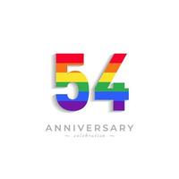 Celebración del aniversario de 54 años con el color del arco iris para el evento de celebración, la boda, la tarjeta de felicitación y la invitación aislada en el fondo blanco vector