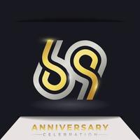 69 Year Anniversary Celebration with Linked Multiple Line Golden and Silver Color for Celebration Event, Wedding, Greeting card, and Invitation Isolated on Dark Background vector