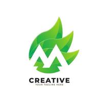 Nature Green Leaf Letter M Logo Design. monogram logo. Green Leaves Alphabet Icon. Usable for Business, Science, Healthcare, Medical and Nature Logos.Flat Vector Logo Design Template Element. Eps10
