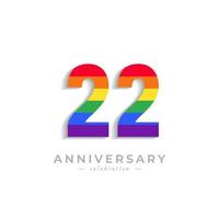22 Year Anniversary Celebration with Rainbow Color for Celebration Event, Wedding, Greeting card, and Invitation Isolated on White Background vector