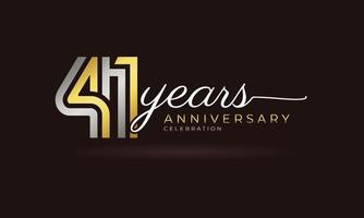 41 Year Anniversary Celebration Logotype with Linked Multiple Line Silver and Golden Color for Celebration Event, Wedding, Greeting Card, and Invitation Isolated on Dark Background vector