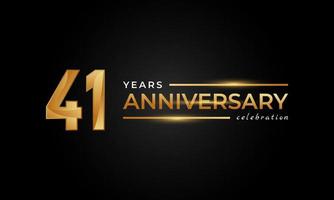 41 Year Anniversary Celebration with Shiny Golden and Silver Color for Celebration Event, Wedding, Greeting card, and Invitation Isolated on Black Background vector