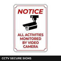 Cctv, Alarm, Monitored And 24 Hour Video Camera Surveillance Sign In Vector, Easy To Use And Print Design Templates vector