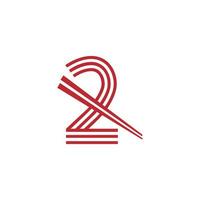 símbolo de logotipo vectorial de fideos japoneses número 2. adecuado para la inspiración del logotipo de los restaurantes japoneses. vector