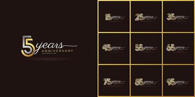 Set of Year Anniversary Celebration Logotype with Linked Multiple Line Silver and Golden Color for Celebration Event, Wedding, Greeting Card, and Invitation Isolated on Dark Background vector