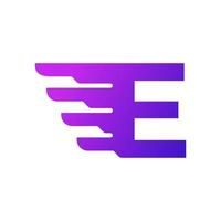 Fast Shipping Initial Letter E Delivery Logo. Purple Gradient Shape with Geometric Wings Combination. vector