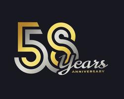 58 Year Anniversary Celebration with Handwriting Silver and Gold Color for Celebration Event, Wedding, Greeting card, and Invitation Isolated on Dark Background vector