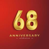 68 Year Anniversary Celebration with Golden Shiny Color for Celebration Event, Wedding, Greeting card, and Invitation Card Isolated on Red Background vector