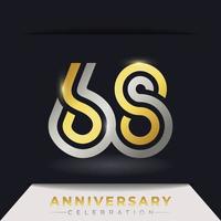 68 Year Anniversary Celebration with Linked Multiple Line Golden and Silver Color for Celebration Event, Wedding, Greeting card, and Invitation Isolated on Dark Background vector