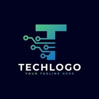 Tech Letter T Logo. Futuristic Vector Logo Template with Green and Blue Gradient Color. Geometric Shape. Usable for Business and Technology Logos.