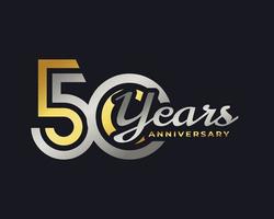 50 Year Anniversary Celebration with Handwriting Silver and Gold Color for Celebration Event, Wedding, Greeting card, and Invitation Isolated on Dark Background vector