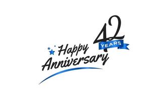 42 Year Anniversary Celebration with Blue Swoosh and Blue Ribbon Symbol. Happy Anniversary Greeting Celebrates Template Design Illustration vector