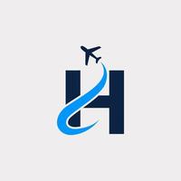 plantilla de diseño de logotipo de viaje aéreo con letra inicial creativa h. eps10 vector