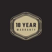 18 Year Anniversary Warranty Celebration with Golden Color for Celebration Event, Wedding, Greeting card, and Invitation Isolated on Black Background vector