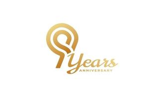 9 Year Anniversary Celebration with Handwriting Golden Color for Celebration Event, Wedding, Greeting card, and Invitation Isolated on White Background vector