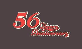 56 Year Anniversary Celebration Nostalgic with Handwriting in Vintage Retro Style for Celebration Event, Wedding, Greeting card, and Invitation Isolated on Brown Background vector