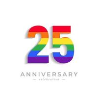 Celebración del aniversario de 25 años con el color del arco iris para el evento de celebración, la boda, la tarjeta de felicitación y la invitación aislada en el fondo blanco vector