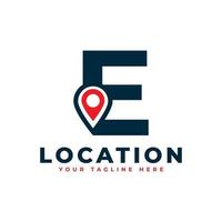 Elegant Letter E Geotag or Location Symbol Logo. Red Shape Point Location Icon. Usable for Business and Technology Logos. Flat Vector Logo Design Ideas Template Element.