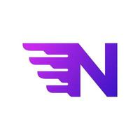 Fast Shipping Initial Letter N Delivery Logo. Purple Gradient Shape with Geometric Wings Combination. vector