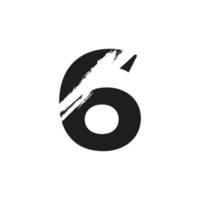 Number 6 Logo with White Slash Brush in Black Color Vector Template Element