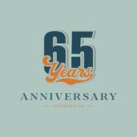 65 Year Anniversary Celebration Nostalgic with Handwriting in Retro Style for Celebration Event, Wedding, Greeting card, and Invitation Isolated on Green Background vector