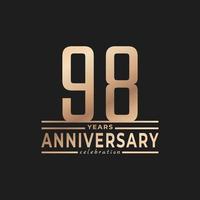 98 Year Anniversary Celebration with Thin Number Shape Golden Color for Celebration Event, Wedding, Greeting card, and Invitation Isolated on Dark Background vector