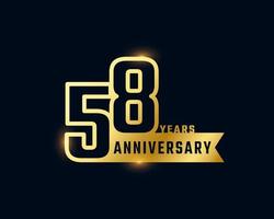 58 Year Anniversary Celebration with Shiny Outline Number Golden Color for Celebration Event, Wedding, Greeting card, and Invitation Isolated on Dark Background vector