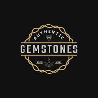 Classic Vintage Retro Label Badge for Luxury Line art Diamond Gem Jewelry Logo Design Inspiration vector