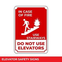 In Case of Fire Use Stairs Do Not Use Elevators Sign with Warning Message for Industrial Areas, Easy To Use And Print Design Templates vector