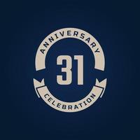 31 Year Anniversary Celebration with Golden Color for Celebration Event, Wedding, Greeting card, and Invitation Isolated on Blue Background vector