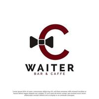 Initial Letter C Waiter Bow Tie Hotel Restaurant Logo Design. Waitress Vector Logo Template.