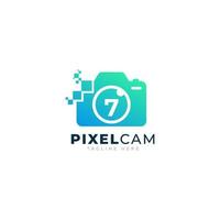 Number 7 Inside Camera Photo Pixel Technology Logo Design Template vector