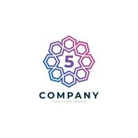 Number 5 Inside Hexagon Shape Logo Design Template Element vector