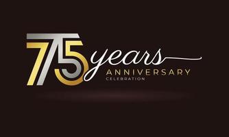 75 Year Anniversary Celebration Logotype with Linked Multiple Line Silver and Golden Color for Celebration Event, Wedding, Greeting Card, and Invitation Isolated on Dark Background vector